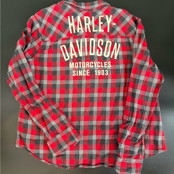 Harley-Davidson Red and Black Plaid Casual Shirt - Picture 5 of 6